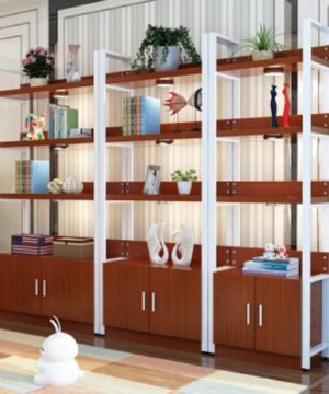 Kệ sách có tủ KGC04 khung trắng gỗ màu nâu .