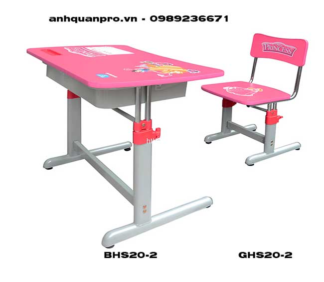 Bộ bàn ghế học sinh BHS20-2 màu hồng Bộ bàn ghế học sinh cho bé gái BHS20-2 màu hồng