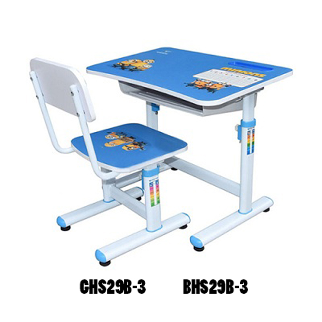 Bộ bàn ghế học sinh BHS29B-3 màu xanh có hình 3 chú minion