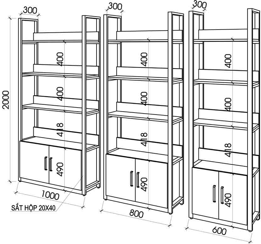 Kệ sách trang trí khung sắt được đặt theo kích thước yêu cầu