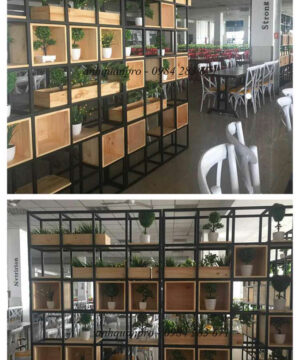 nhung khong gian quan cafe them tuoi sang voi ke khung sat trang tri kgc07