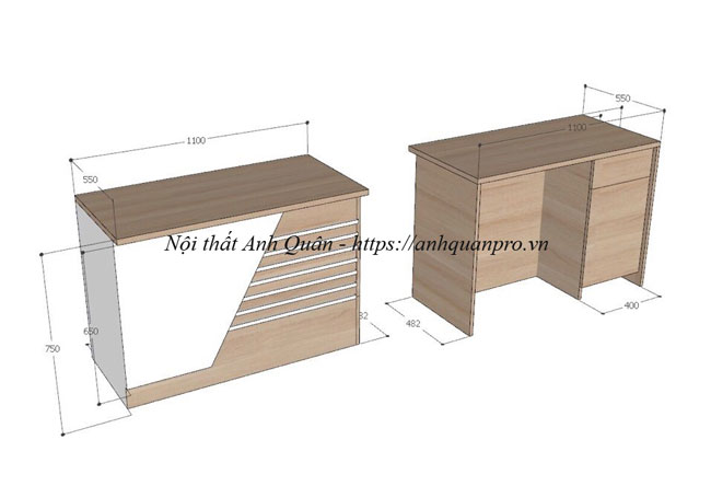 Kích thước và thiết kế bàn làm việc quầy lễ tân công ty BQLT01