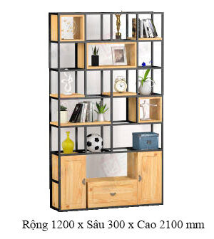 Kệ khung sắt có tủ KGC09 sang trọng và độc đáo ! 11 ke khung sat co tu kich thuoc 1200x2100 mm