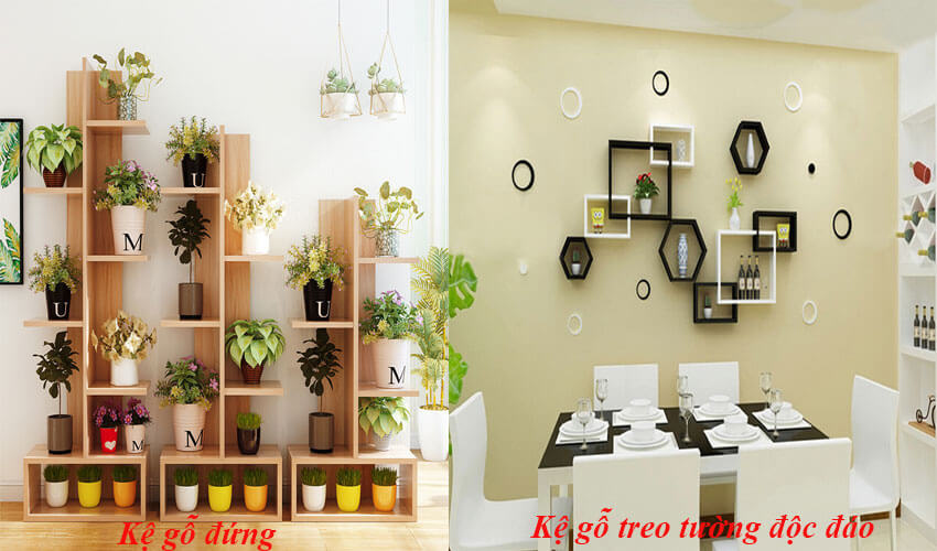 Kệ gỗ đứng và kệ treo tường độc đáo