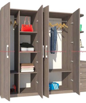 Tủ có 2 khoang treo quần áo và khoang đợt đứng để đồ tiện lợi .