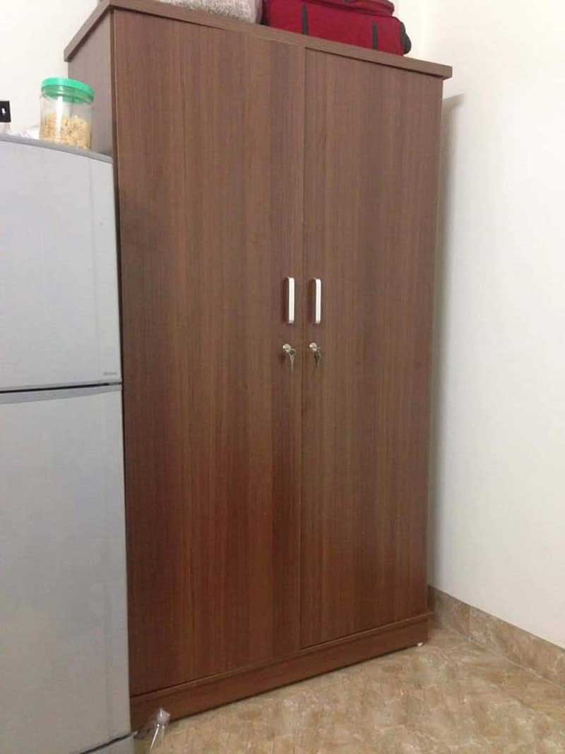 Tủ quần áo 2 cánh mở rộng 880mm giá rẻ màu kẻ tối