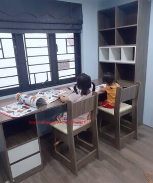 Hình ảnh bàn học đôi có giá sách BGC48