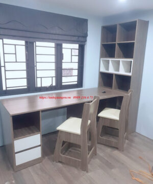 Hình ảnh bàn học đôi có giá sách BGC48