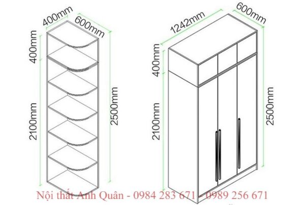 Kích thước tủ quần áo hiện đại TGCN27