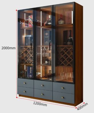 Kích thước kệ tru rượu KTR03 3 cánh kính