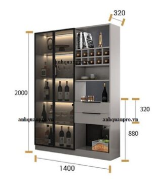 Kích thước kệ tủ rượu vách ngăn KTR08