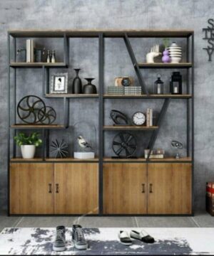 Kệ khung sắt mặt gỗ có tủ KGC61