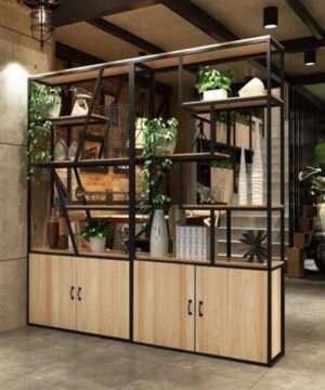 Kệ khung sắt mặt gỗ có tủ KGC61