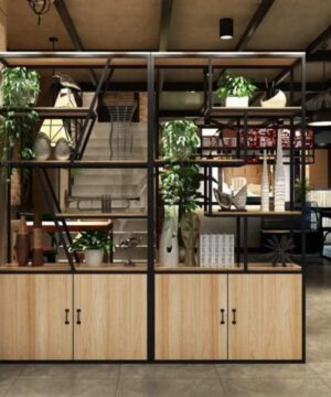 Kệ khung sắt mặt gỗ có tủ KGC61