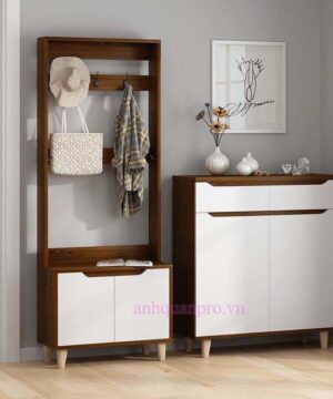Tủ đựng giày đơn giản và hiện đại có giá treo đồ TG20 10 Tủ đựng giày có giá treo đồ TG20 màu nâu cánh trắng