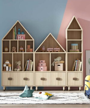 Kệ sách gỗ cho bé hình ngồi nhà KSG23