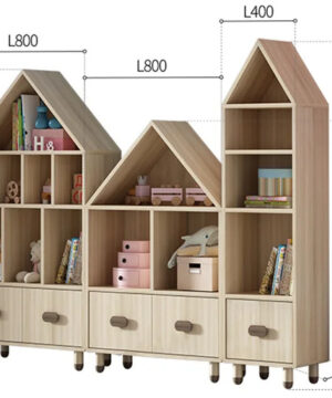 Kích thước kệ sách gỗ hình ngôi nhà KSG23