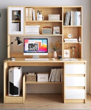 Bàn học gỗ có giá sách tại nhà BHS18