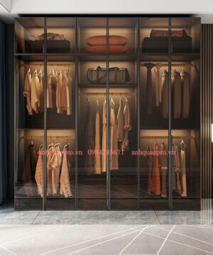 Tủ áo cánh mở khung nhôm kính cường lực TQA12