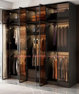Tủ áo cánh mở khung nhôm kính cường lực TQA12