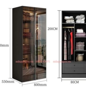 Tủ áo cánh mở khung nhôm kính cường lực có đèn led TQA12 11 Chi tiết tủ áo cánh kính TQA12