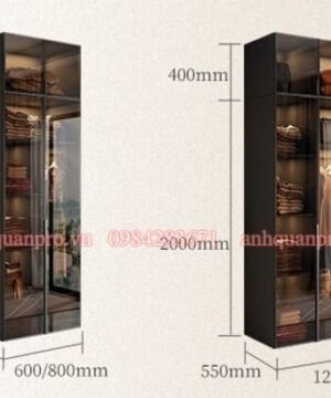 Tủ áo cánh mở khung nhôm kính cường lực có đèn led TQA12 13 Chi tiết tủ áo cánh kính TQA12