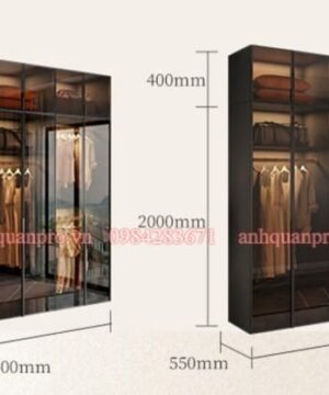 Tủ áo cánh mở khung nhôm kính cường lực có đèn led TQA12 14 Chi tiết tủ áo cánh kính TQA12