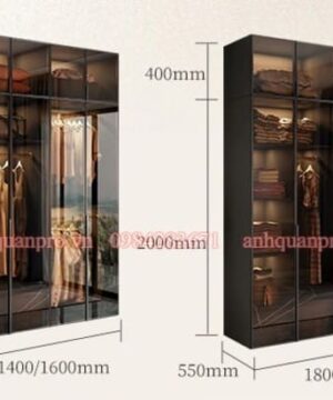 Tủ áo cánh mở khung nhôm kính cường lực có đèn led TQA12 15 Chi tiết tủ áo cánh kính TQA12