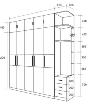Tủ quần áo cánh mở hiện đại TQA04 10 Kích thước chi tiết tủ áo TQA04