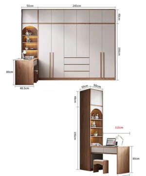 Tủ quần áo cao cấp liền bàn học TQA13