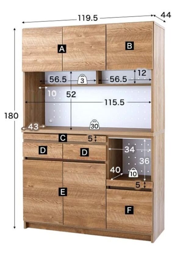 Kích thước Tủ để đồ nhà bếp bằng gỗ KVS45