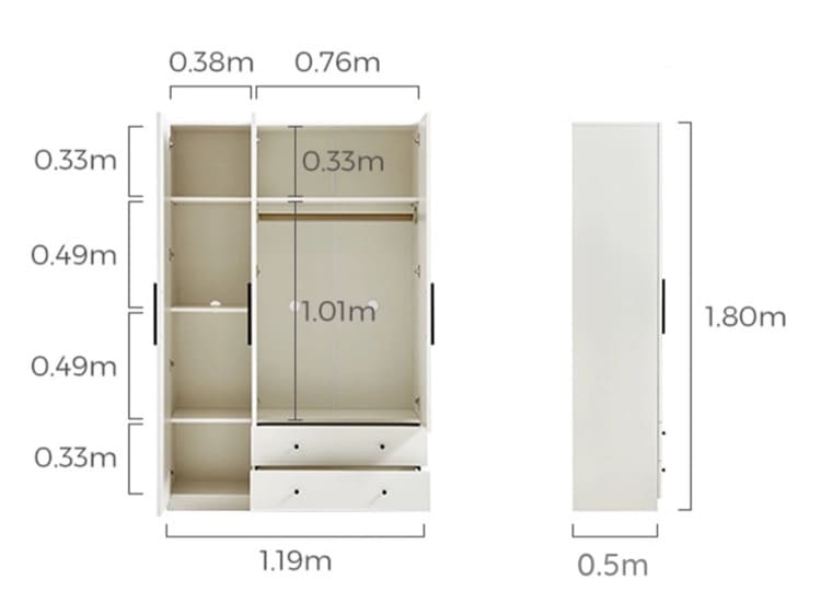 Tủ áo gỗ 3 cánh và ngăn kéo hiện đại TQA33 9 Kích thước tủ gỗ TQA27