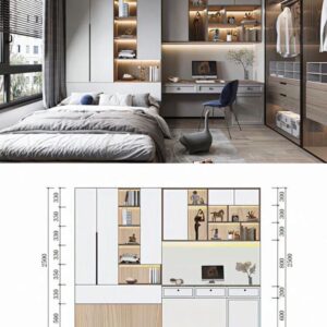 Tủ quần áo liền bàn học , bàn trang điểm TQA34
