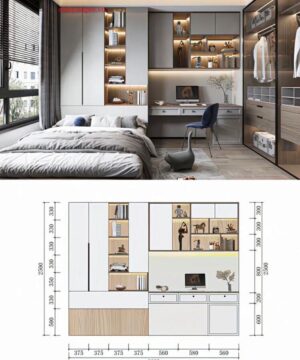 Tủ quần áo liền bàn học , bàn trang điểm TQA34